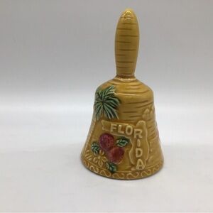 Vintage Yellow Souvenir Florida Bell W/Palm Tree, Dolphin & Flamingo